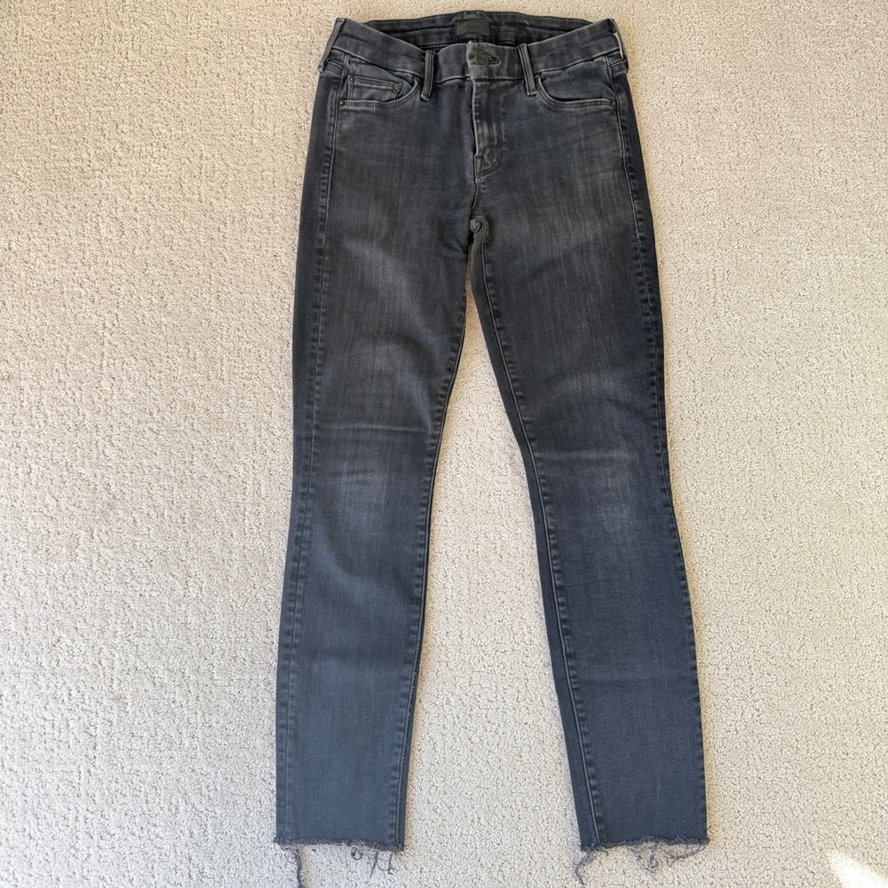 Mother The Looker Ankle Fray Jeans Blackbird Dark Grey‎ Skinny 25 1431-408